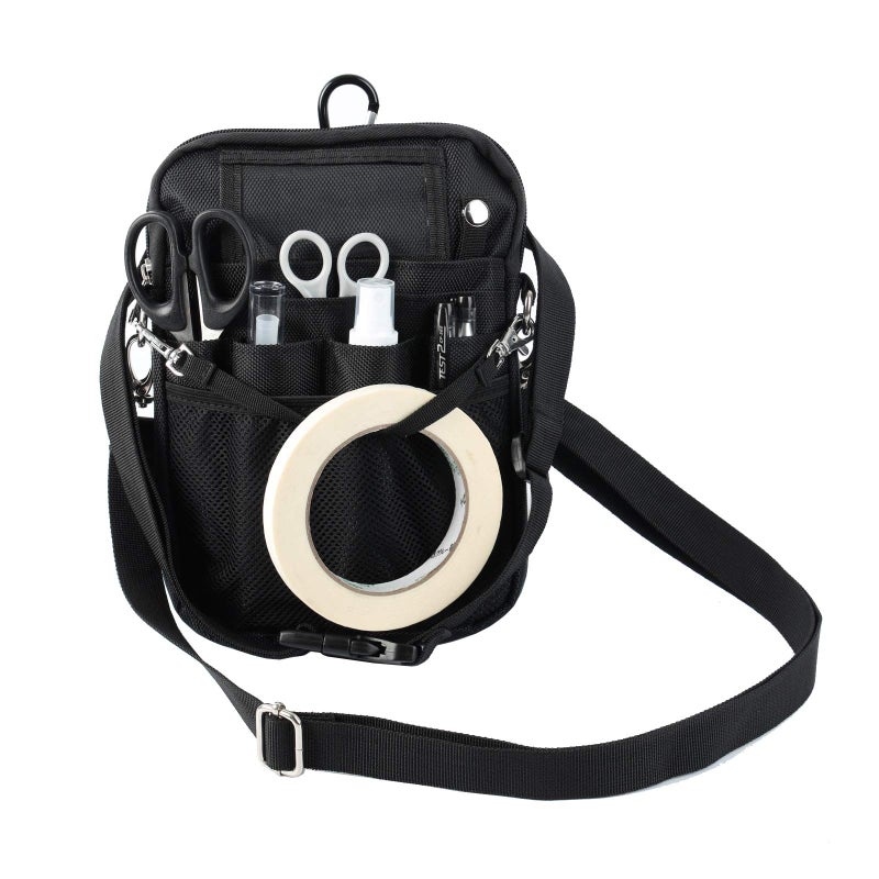 uxcellmo Nurse Organizer Belt 2 Sided -12 Pocket Waist bag Pouch Case for Medical Scissors Care Kit Tool (Black) - Image 1